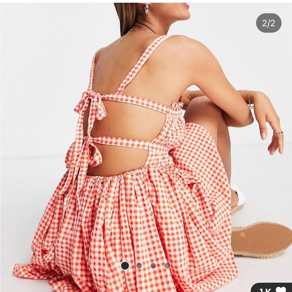 ASOS DESIGN strappy mini skater sundress in red textured gingham - Picture 2 of 4